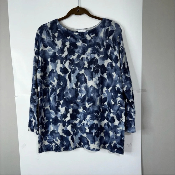 J. Jill purejill Pullover Sweater Top Women’s Medium Petite Floral Blue White - Picture 5 of 10